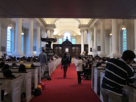 Psy's perspective entering Harvard University's Memorial Church. 