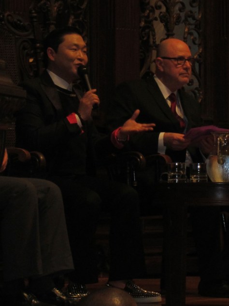 said that the first thing Harvard President said upon meeting him was "Could I have a picture with you?" Someone check her Facebook page.